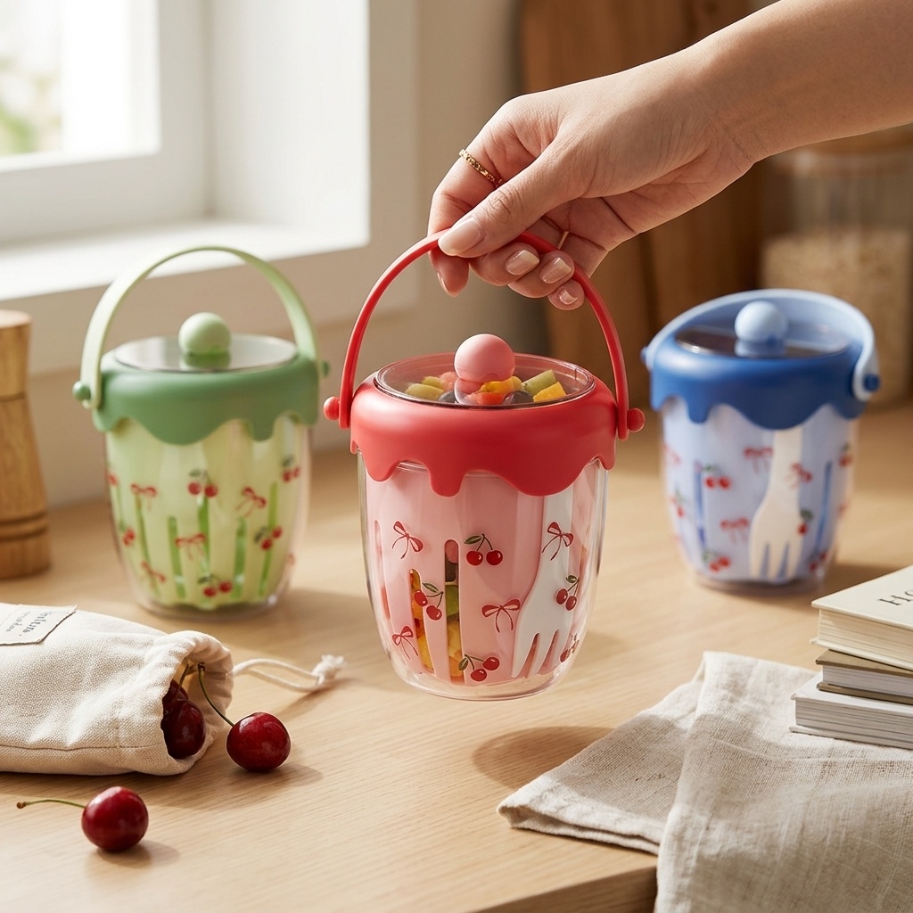 플라스틱 이중 레이어 오버나이트 오트밀 용기 (포크 손 - Baby Food Yogurt 리뷰 및 가격